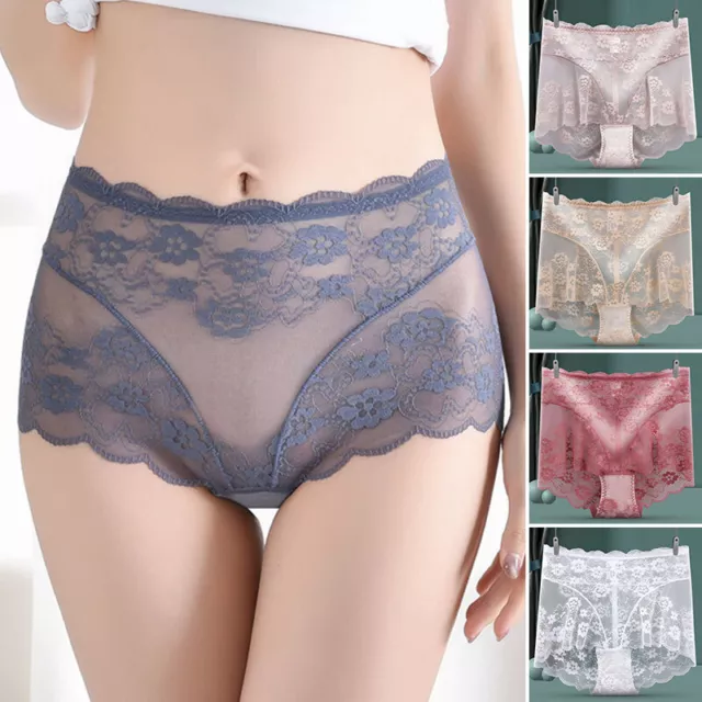 Women Sexy French Lace Panties High Waist Knicker Briefs Tummy Control Underwear