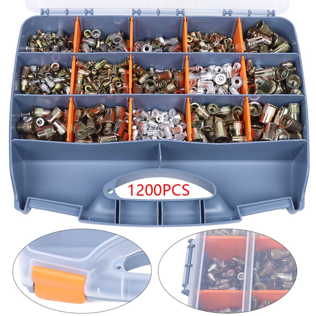 Assortimento dadi rivetti in acciaio 1200 pezzi scatola dadi rivetti ciechi M3-M12 rivetti filettati