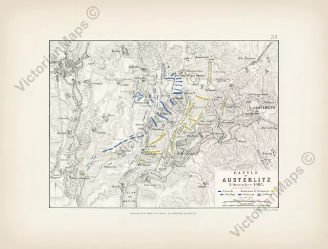 Battle of Austerlitz Napoleon plan map A. Johnston Alison's Atlas 1850 art print