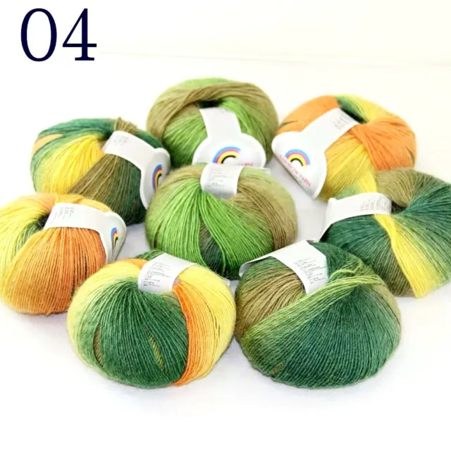 Sale 8ballsX50gr Colorful Rainbow Rug Shawl Cashmere Wool Hand Crochet Yarn 04