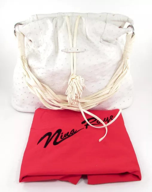 Nina Raye Genuine Ostrich Skin Leather Handbag White Tote Shoulder Bag