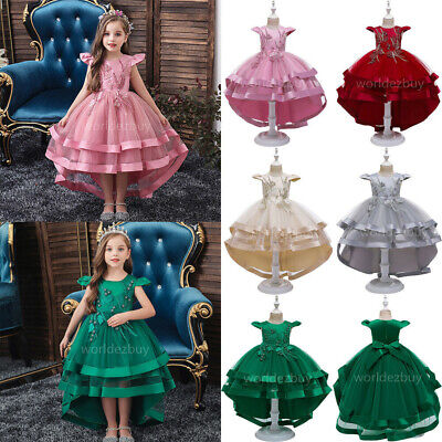 Baby Girls Bridesmaid Dress Kids Princess Party Lace Flower Bow Wedding Dresses