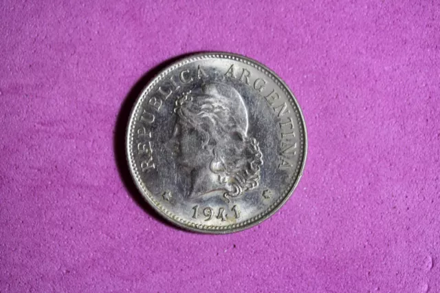 1941 Argentina 50 Centavos Nickel Coin #M19945