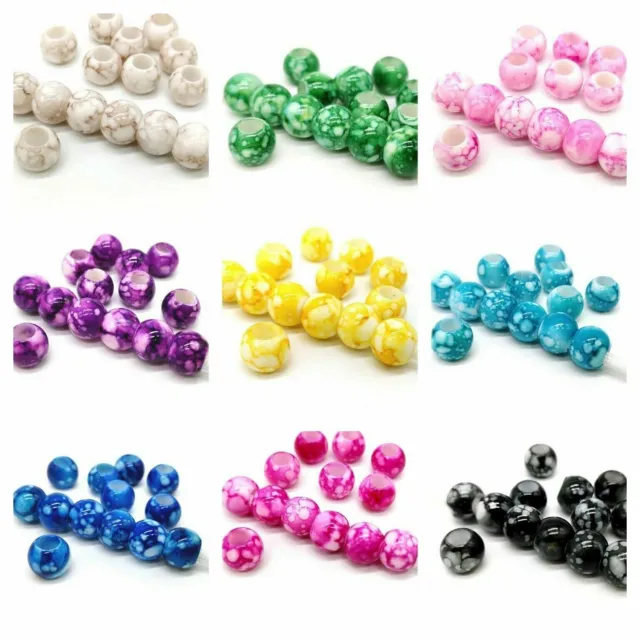Large Hole Acrylic Round Beads for Jewellery Making DIY Boho Novelty 20pcs 12mm