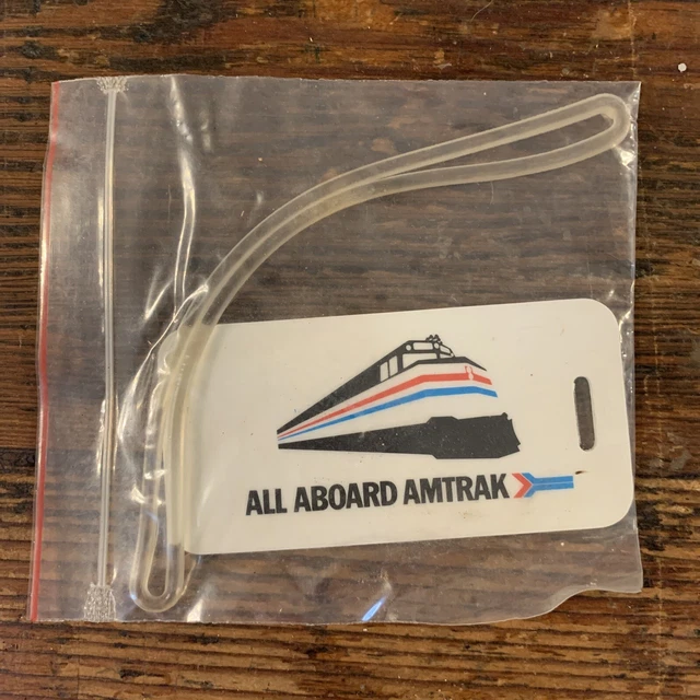 VTG NIP NOS All Aboard Amtrak Railroad Baggage Tag with strap UNUSED