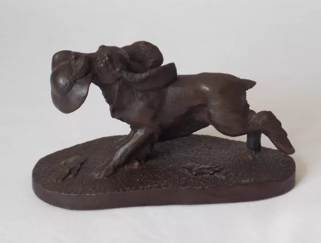 Heredities Cold Cast Bronze Figure. Spaniel Dog With Hat. Signed Jean Spouse.