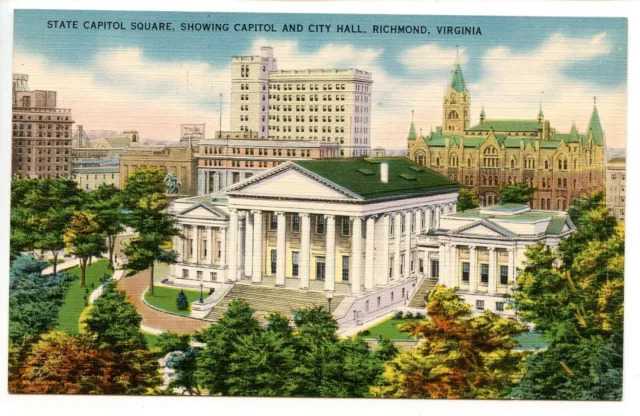 State Capitol Square and City Hall Richmond VA Vintage Linen Postcard Unposted