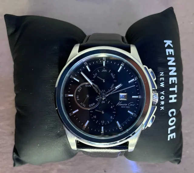 Kenneth Cole New York Wrist Watch Black Genuine Leather Chronograph Men's