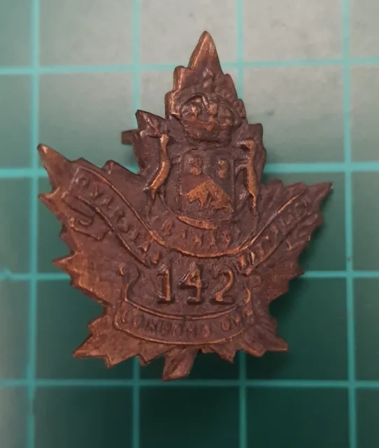Original Collar Badge: E.23) WW1 Canadian CEF 142nd Inf Bn Kings Crown Bronze