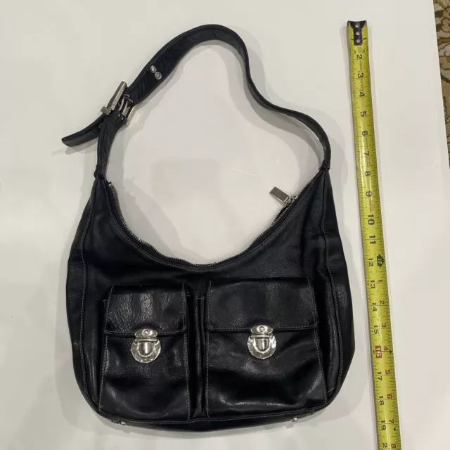Perlina New York Genuine Soft Black Leather Hobo Bag Handbag Shoulder Purse