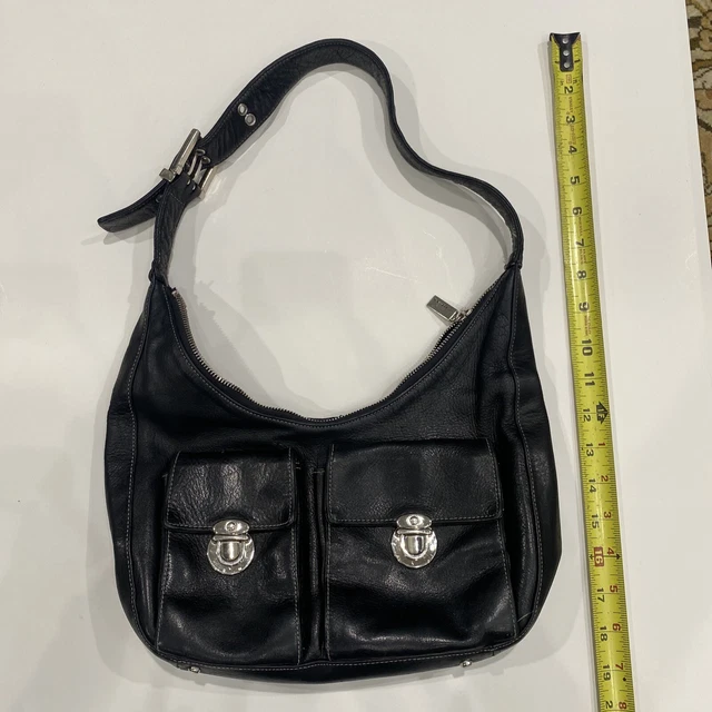 Perlina New York Genuine Soft Black Leather Hobo Bag Handbag Shoulder Purse