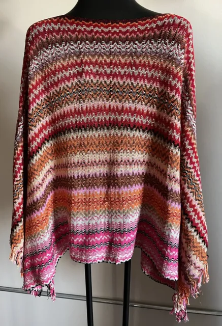 Missoni Poncho Cape Knit Zig Zag Sweater Navajo Aztec Red Pink NWT made in Italy