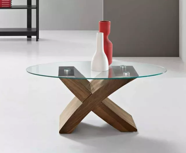 Tavolino Da Salotto Stil Base In Legno 3 Colorazioni Piano Cristallo Ovale Kone