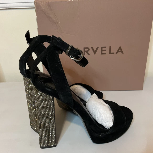 CARVELA SHOES SIZE 3 Womens Black Suede Diamante Heels Occasion