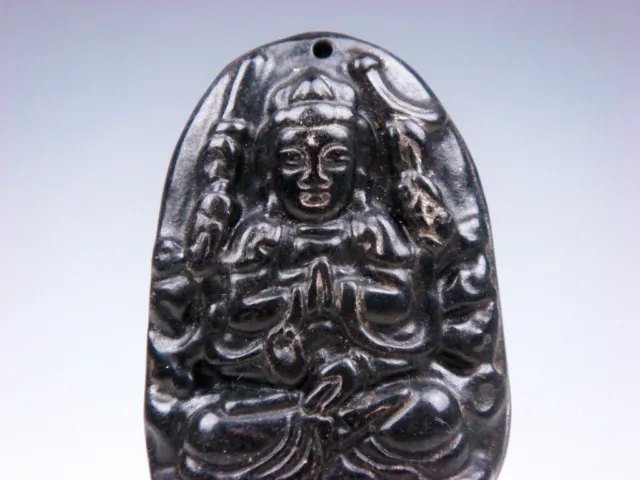 Old Nephrite Jade Hand Carved 6 Arms Kwan-Yin Buddha Praying Pendant #07282104A 2