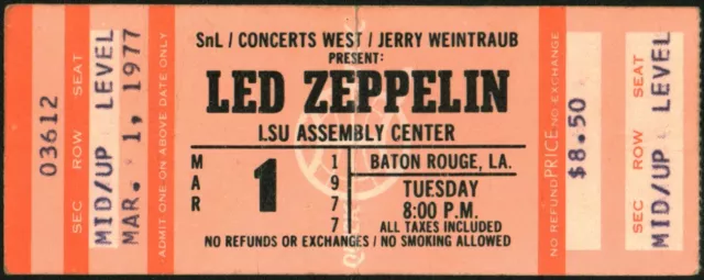 LED ZEPPELIN-John Bonham-1977 RARE Unused Concert Ticket (Baton Rouge-LSU)