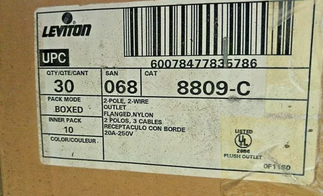 Leviton 8809-C 2 pôles, 3 fils prise à bride 20 ampères-250 volts qualité 30