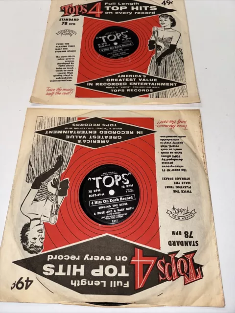 VINTAGE TOPS 1950s TOP HIT TUNES 78 RPM VINYL RECORDS LOT 2 IN ORIGINAL SLEEVES