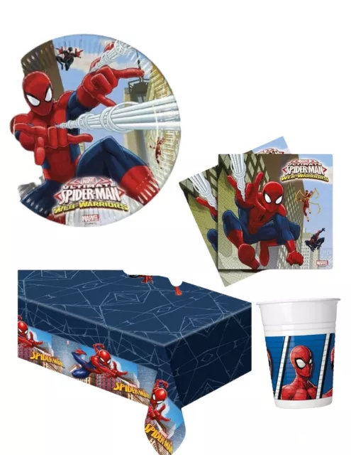 Set di 53 pezzi per feste Spiderman  Piatto torta Bicchiere Tovaglioli Tovaglia