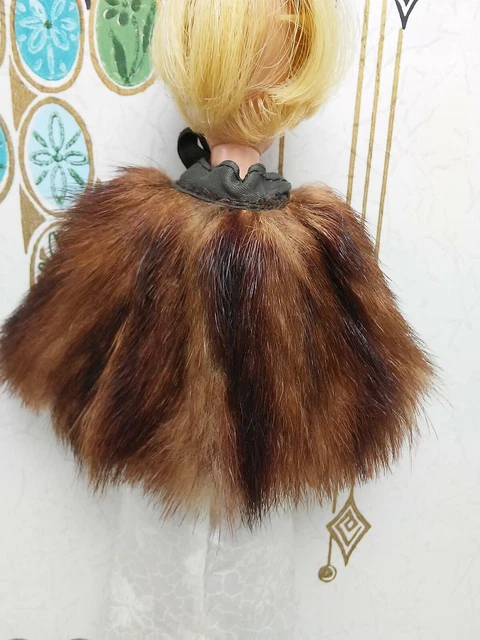 Vintage Barbie Clone Fashion Untagged Brown Genuine Mink Fur Capelet Stole C15