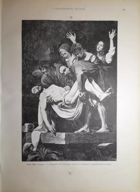 Stampa antica LA DEPOSIZIONE DI CRISTO dal Caravaggio 1893 Antique print