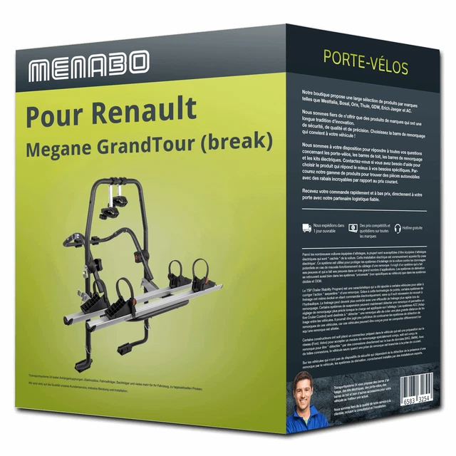 Porte-vélos Sur Hayon Menabo Stand Up 2 – Pour 2 Vélos, Noir, Homologué – Neuf