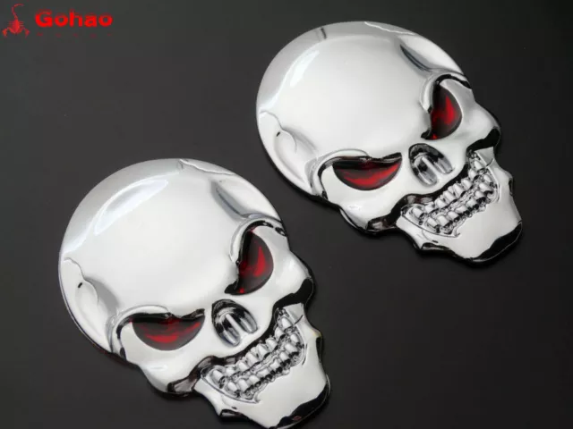 8cm Devil Skull Demon Emblems Badge Decal Sticker Metal 3D Motorcycle Bike 2pcs