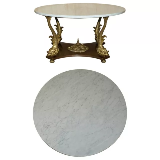 Very Fine 19Th Century Gilt Brass Dolphin Italian Carrara Marble Coffee Table