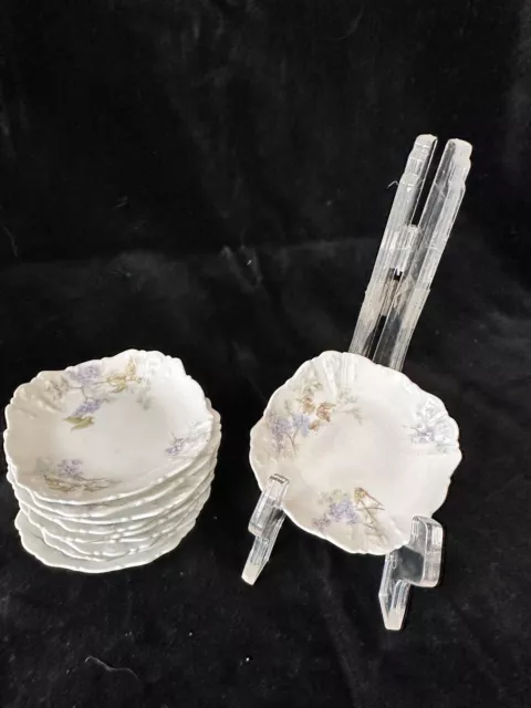 Antique CH Field Haviland Limoge GDA France 10 Butter Pat Dishes Blue Flowers