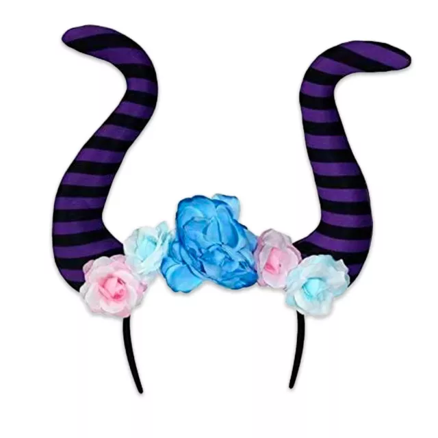 Floral Maleficent Witch Halloween Goth Girls/Womens Fancy Dress Horns Headband