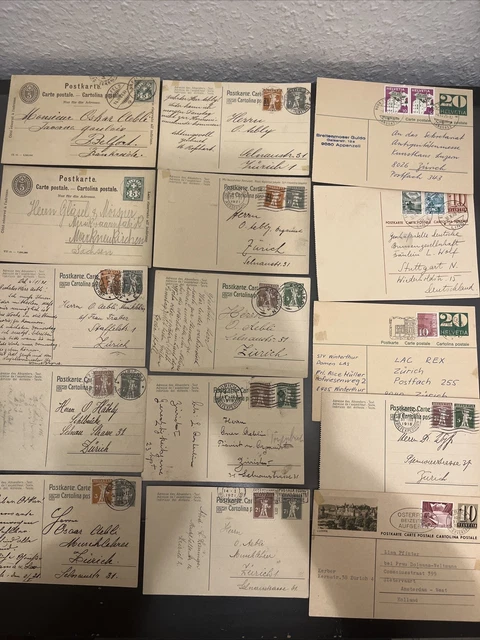 Schweiz Ganzsachen PK MiF Lot - Diverse Frankaturen & Stempel - 15 Stück - A26