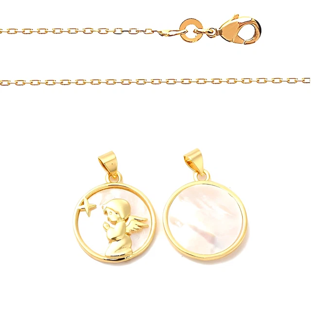 Collier Enfant Avec Médaille Ange En Or Jaune Vermeil 14 Carats - Baptême