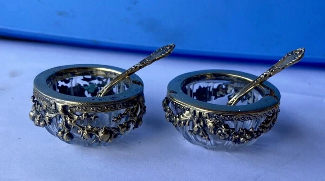 originale Germania " Set Saliere " con cucchiai " fine 19° " argento 800...