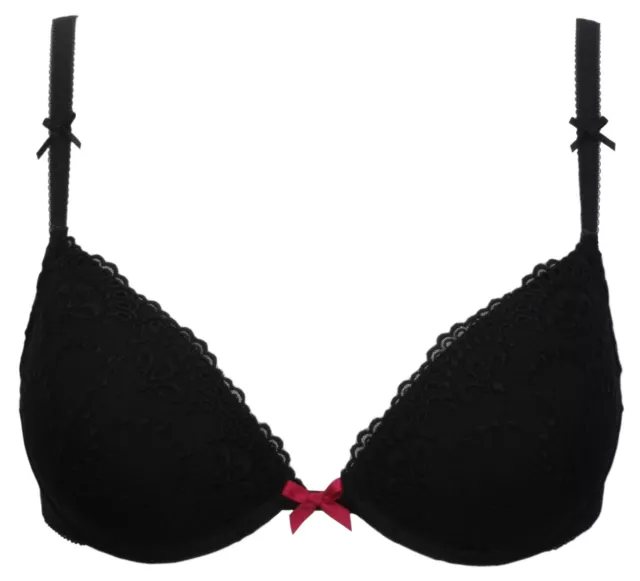 Ex-Store Embroidered Plunge Padded Bra Black with Bow