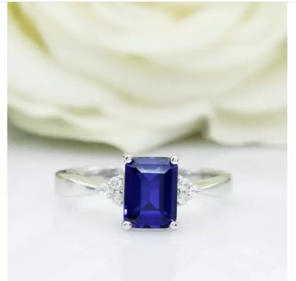 925 Solid Sterling Silver Certified Natural Sapphire Ring Gift For Free Ship