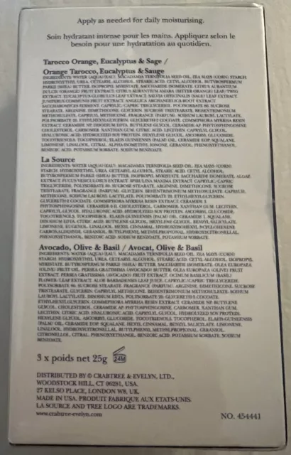 Crabtree And & Evelyn Crema de Manos Terapia 3 Trío Juego de Regalo Fuente 75 g NUEVO SELLADO 2