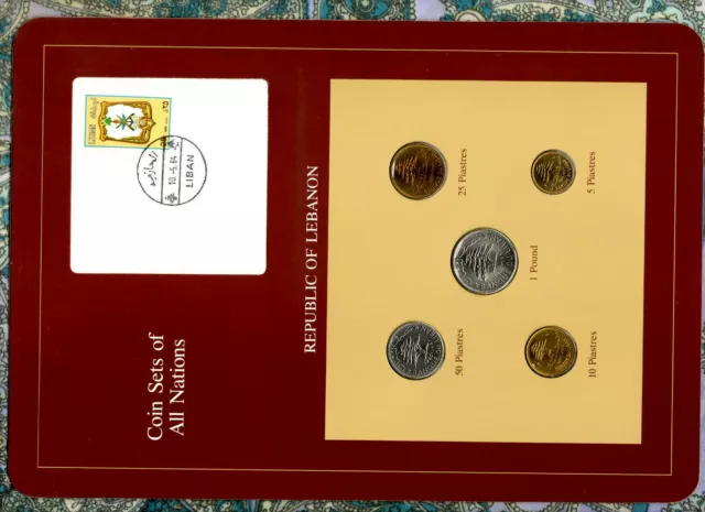 Coin Sets of All Nations Lebanon w/card 1975-1981 UNC 50,25 Piastres 1980