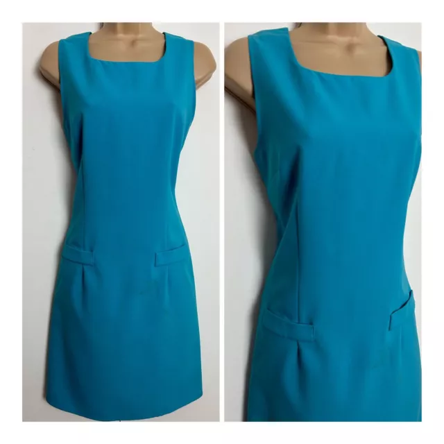 Vintage 1990s Does 1960s Turquoise Blue Sleeveless Mod Shift Dress Size 10