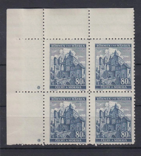 Böhmen + Mähren 40 4er Bl. Eckr. Sternchen Lindenzweig und Landschaften 80 H**