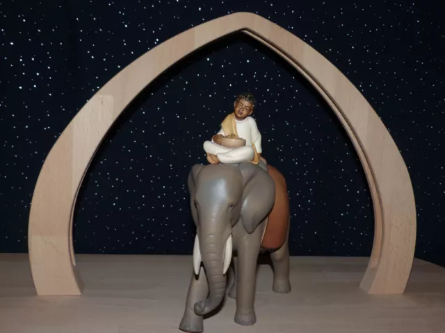 NEU Krippenfigur - Elefant mit Treiber - Licht Krippe 12cm Holz geschnitzt Color 2