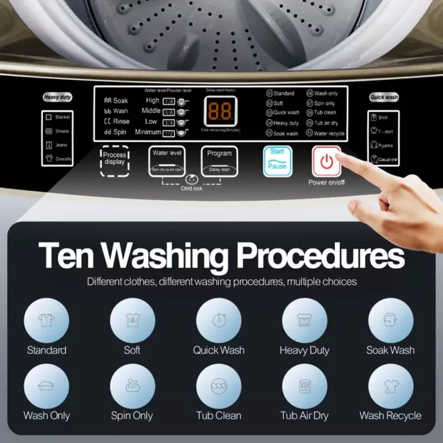 Full Automatic Laundry Washing Machine Portable 17.7 Lbs Home Clothes Washer 3