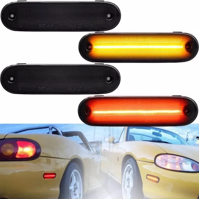 4X LED Side Marker Light Smoked Lens Front Rear FOR MAZDA MX-5 MIATA 1990-2005