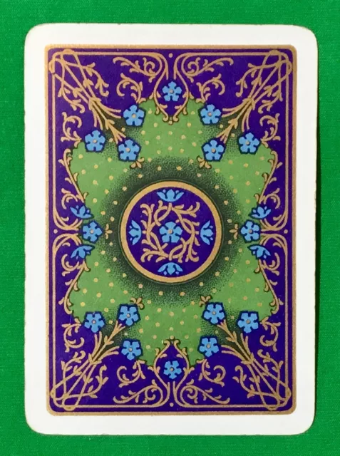 Playing Cards Single Card Old Antique Wide GOLD BLUE FLOWERS Flower Art Design A