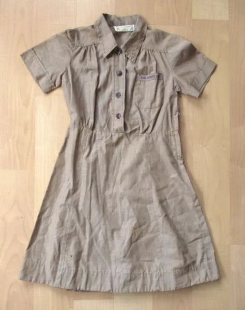 Vtg 50s 60s Official Girl Scouts 100% cotton brown uniform dress Girls 6