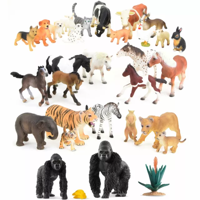 Figurine Animal de Jeux Set Ferme Afrique Asie Sauvage Chevaux Ensemble Paquet