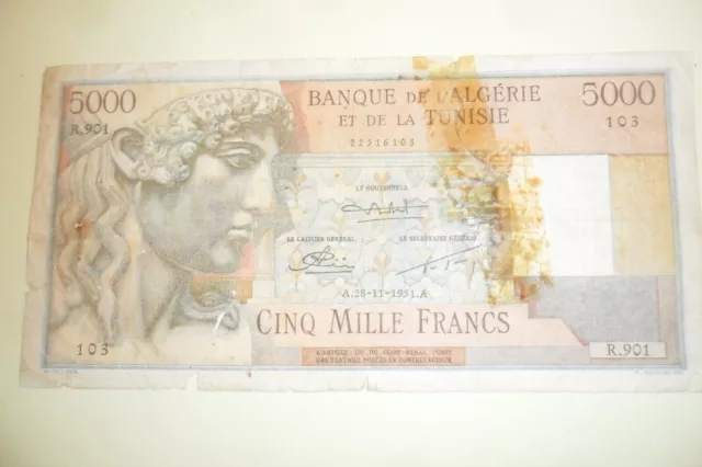 Algérie - Tunisie - Billet de 5000 Francs du 23/11/1951