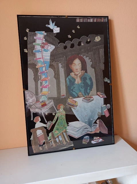 Quadro Collage "Lettura" con Cornice 30x40 cm