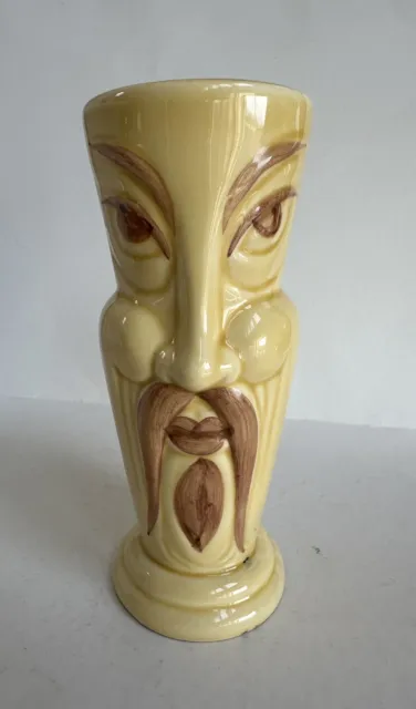 Retro 60s ORCHIDS OF HAWAII Fu Manchu TIKI Face Mug Vase Glass 7”