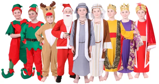 Boys Christmas Costumes Childs Elf Santa Reindeer Nativity Xmas Fancy Dress