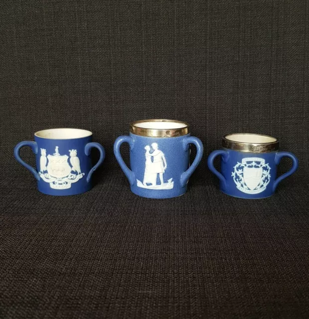Blue Jasperware by ADAMS Tunstall England, silver rim Tyg / loving cup